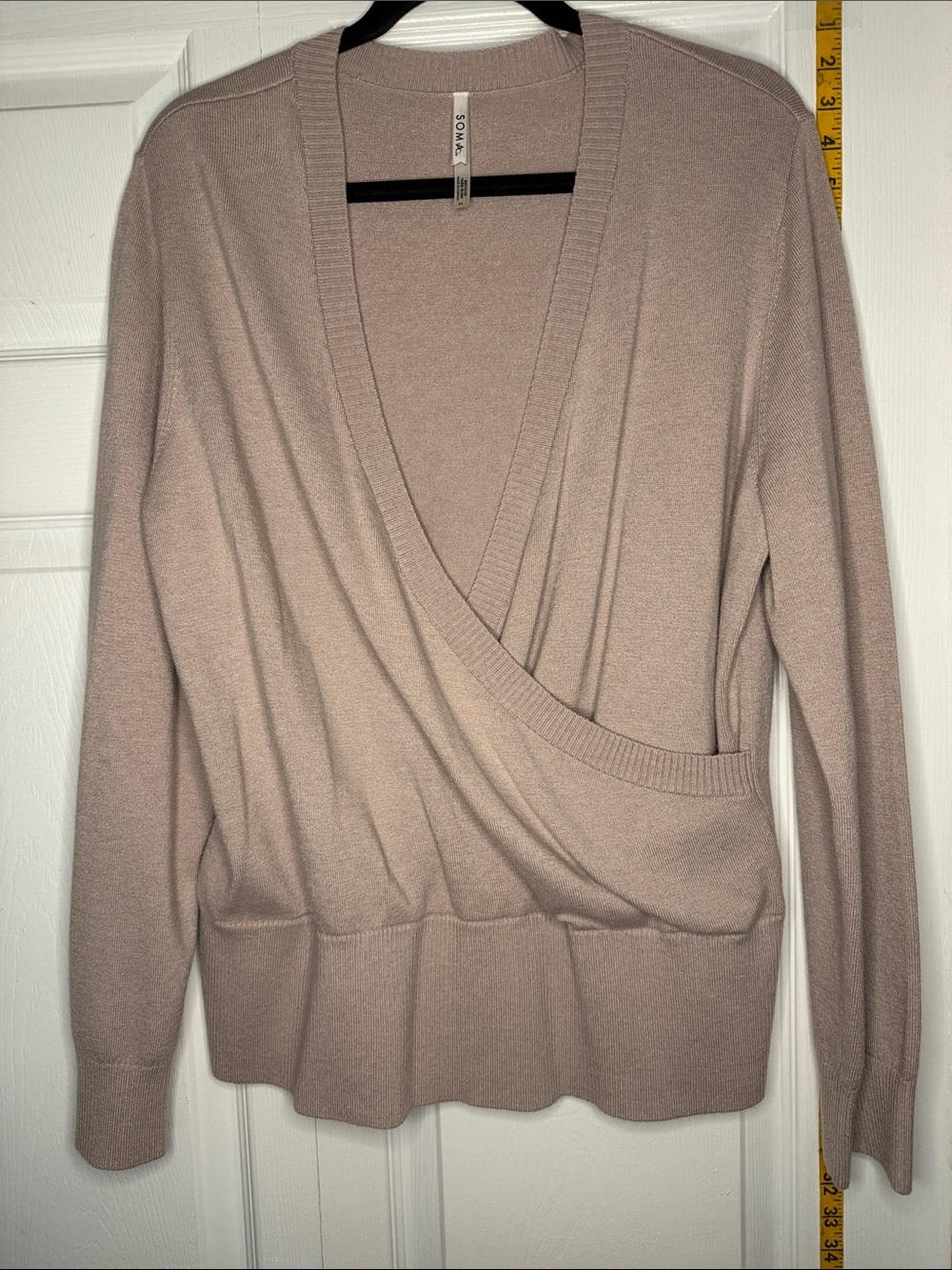 Soma Wrap-Front V-Neck Sweater in Taupe